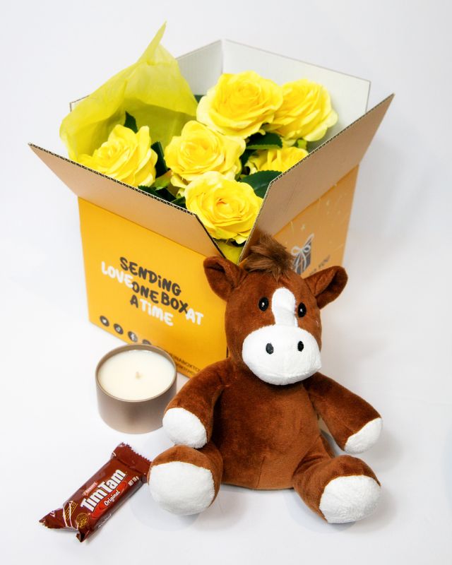 Plush toy horse with accessories